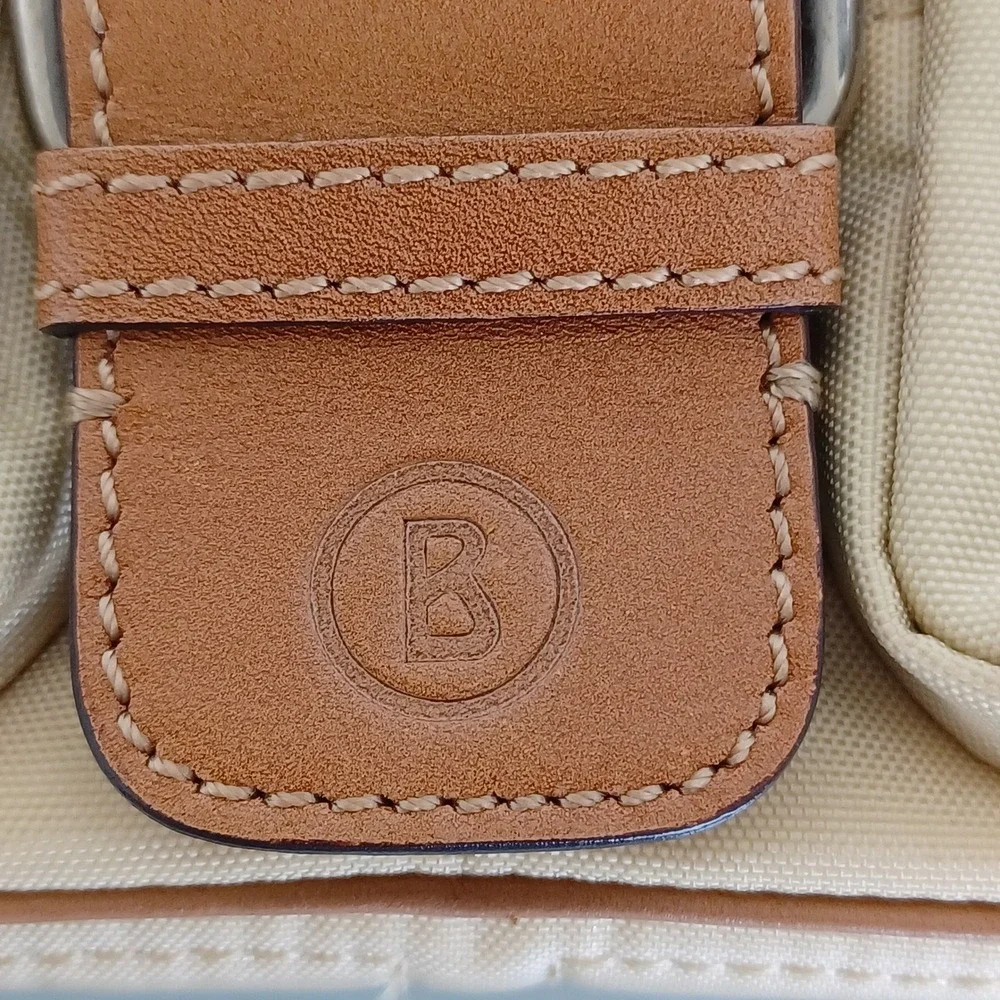 Bogner Tan Nylon Leather Buckle Baguette Shoulder‎ Bag Silver Chain Strap Y2K